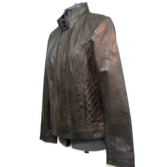NWT Bernardo Genuine Dark Gray Leather Jacket - M - Picture 7 of 8